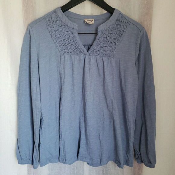Como Vintage Women's Size Small Peasant Top Long Elastic Sleeves V Neck Blue - Picture 1 of 9